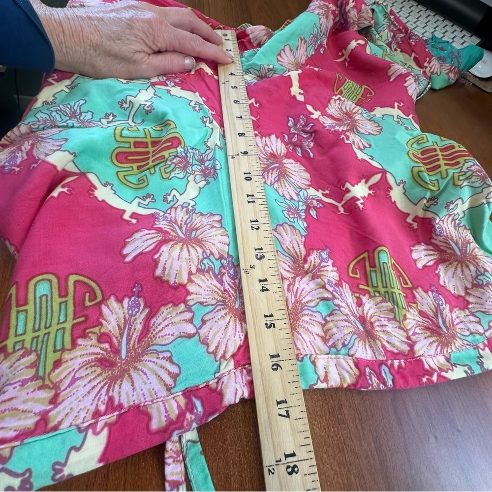Vintage Rainbow Jo Tropical Floral Pink & Mint Pants Sz L Beaded Button Hawaiian - Picture 13 of 15